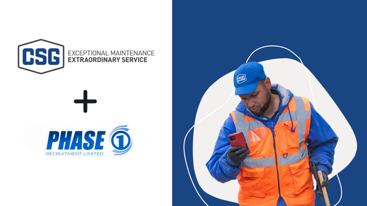 CSG logo with RiseKit logo on the left with a CSG employee on the right