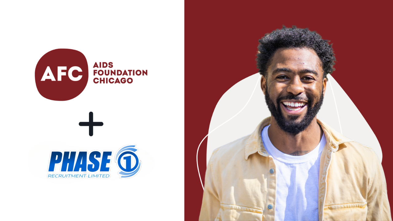 AIDS Foundation Chicago logo and RiseKit logo with man smiling